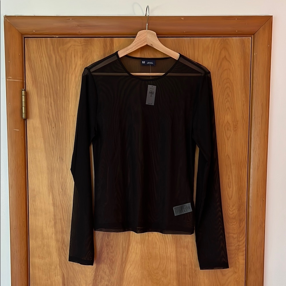 GAP Black Sheer Mesh Long Sleeve Shirt Women’s Size Medium *TALL* - NWT